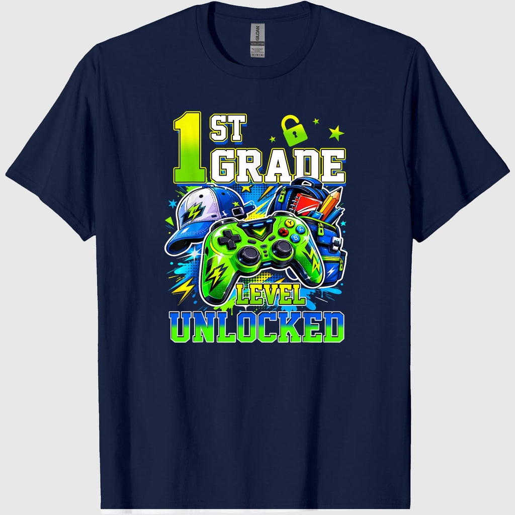1st Grade Level Unlocked Video Gamer Back to School Boy Kids T-Shirt