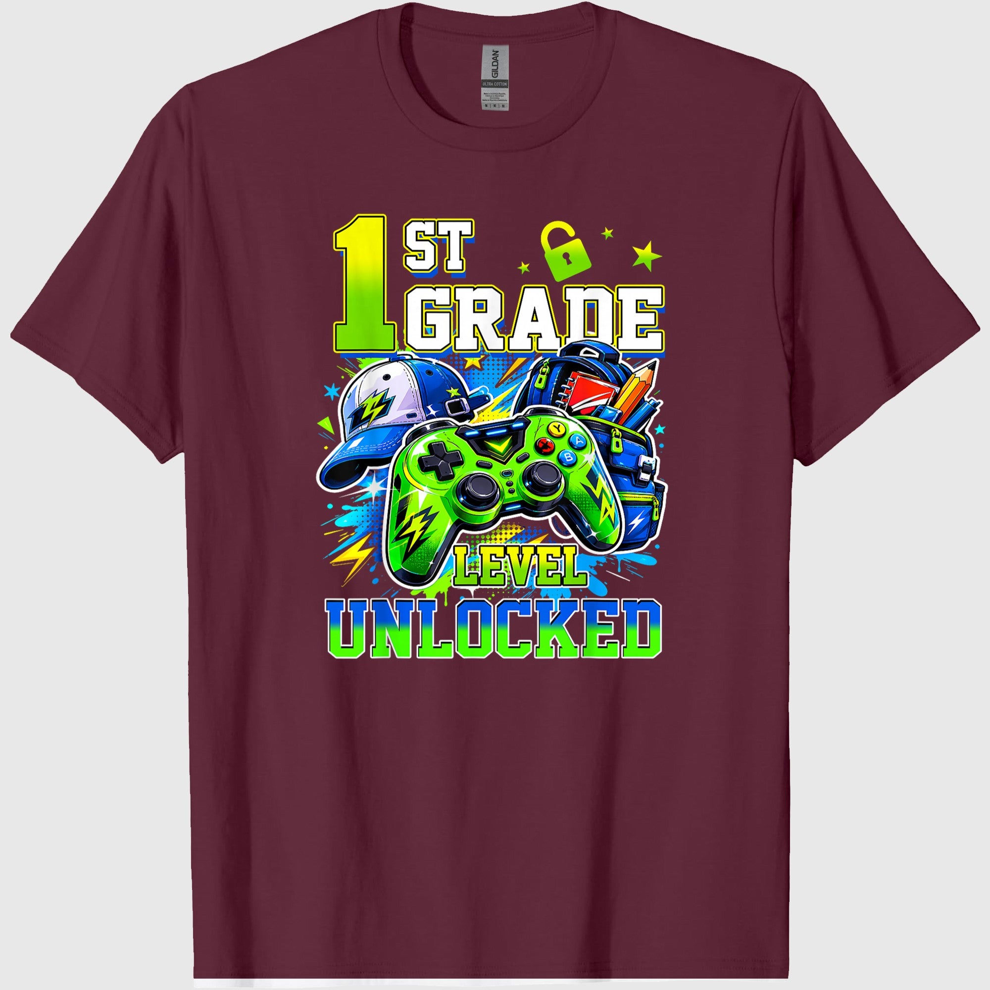 1st Grade Level Unlocked Video Gamer Back to School Boy Kids T-Shirt