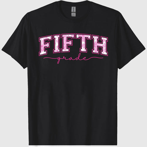 Back to School 5th Fifth Grade Toile Pink Floral Teacher T-Shirt