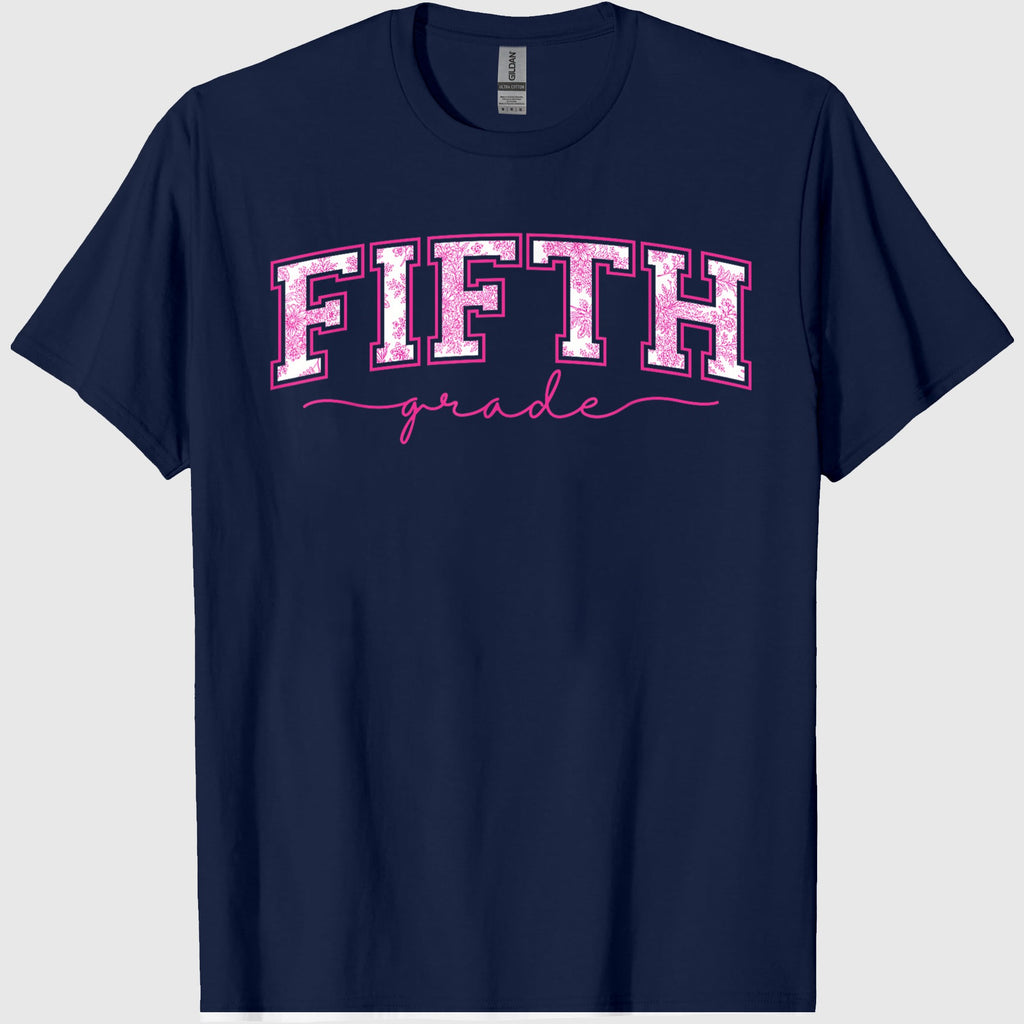 Back to School 5th Fifth Grade Toile Pink Floral Teacher T-Shirt