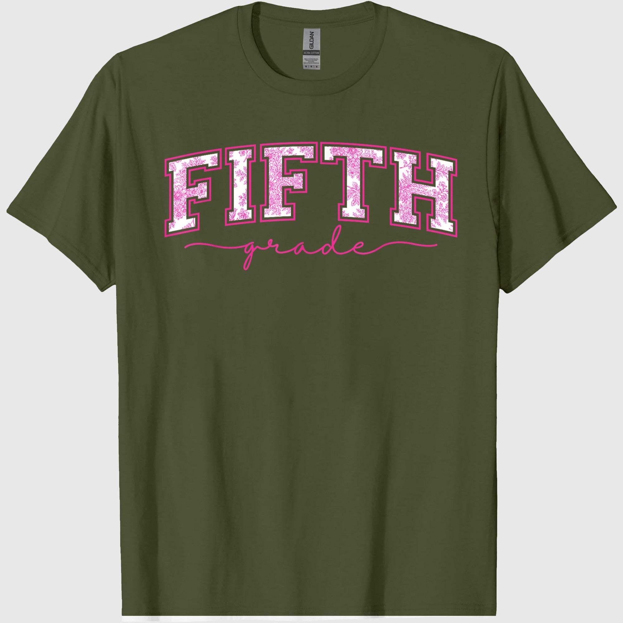 Back to School 5th Fifth Grade Toile Pink Floral Teacher T-Shirt