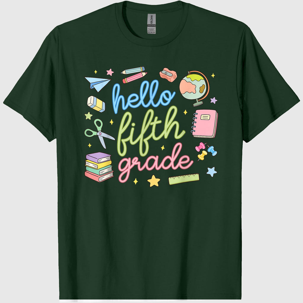 Back to School First Day Hello Fifth 5th Grade Teacher Girl T-Shirt