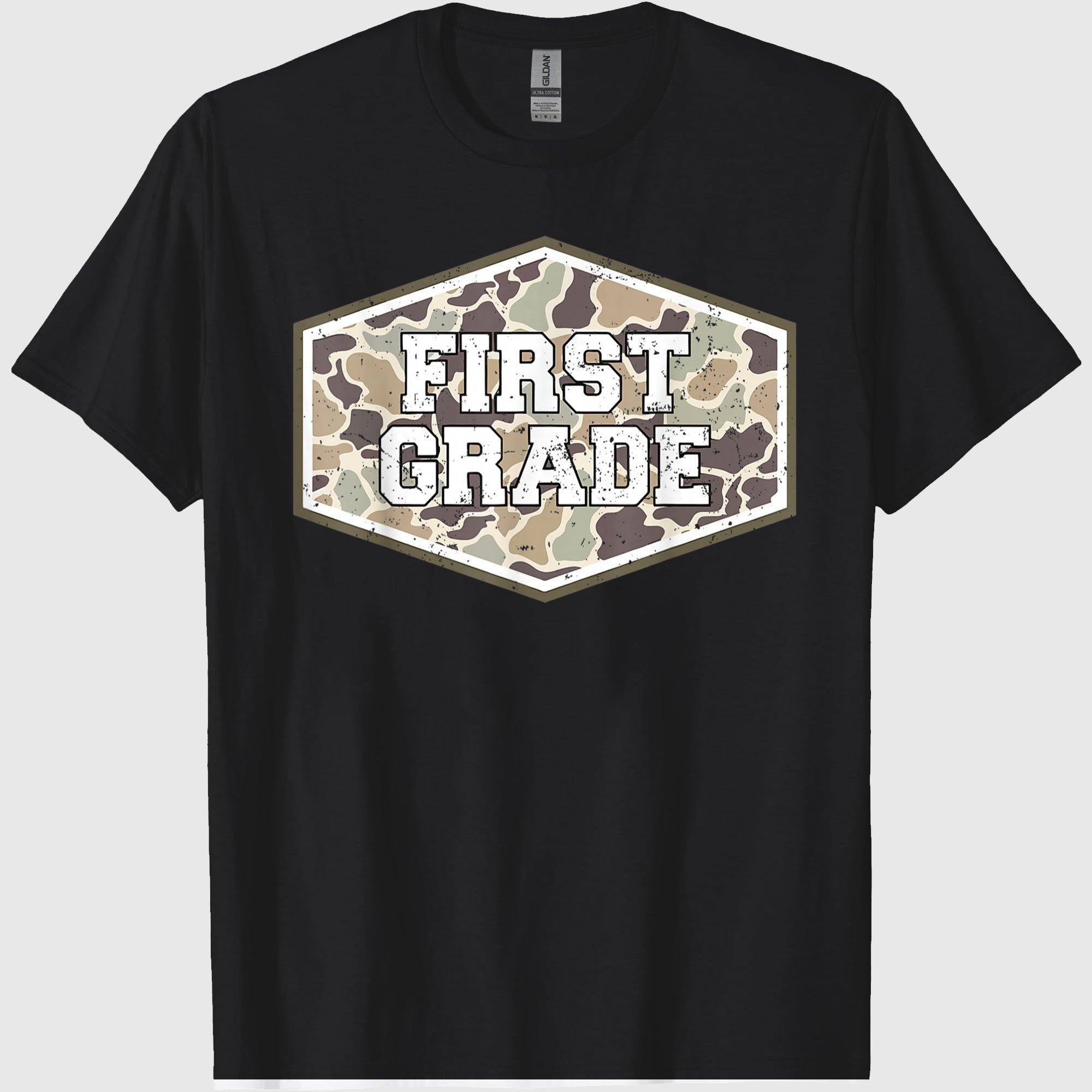 Camo First Grade Boy Hello 1st Grade Students Teachers T-Shirt