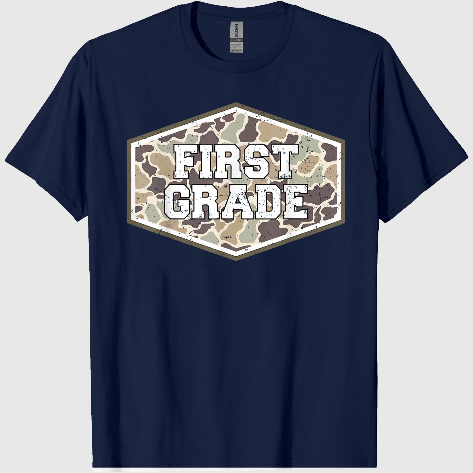 Camo First Grade Boy Hello 1st Grade Students Teachers T-Shirt