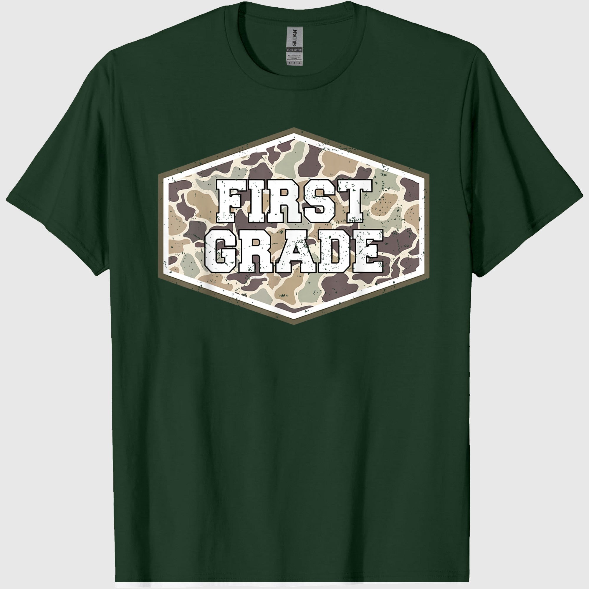 Camo First Grade Boy Hello 1st Grade Students Teachers T-Shirt